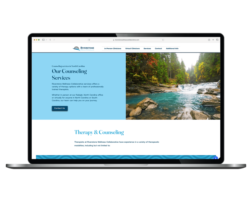 Riverstone wellness therapy website on laptop